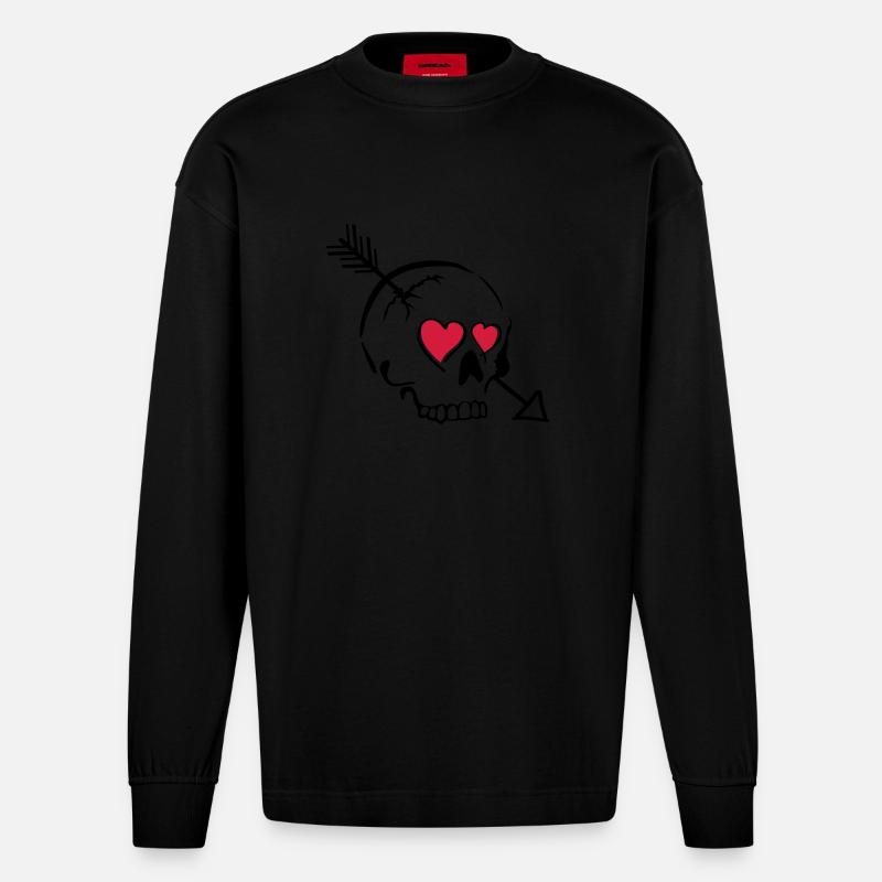 schädel pfeil herzen - Heavyweight Oversized Organic Langarmshirt Made in EU - SOLID BLACK