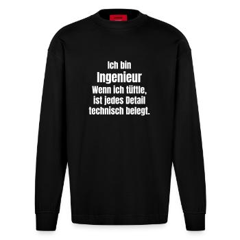 Ingenieur tüftelt - Heavyweight Oversized Organic Langarmshirt Made in EU - SOLID BLACK - Vorne