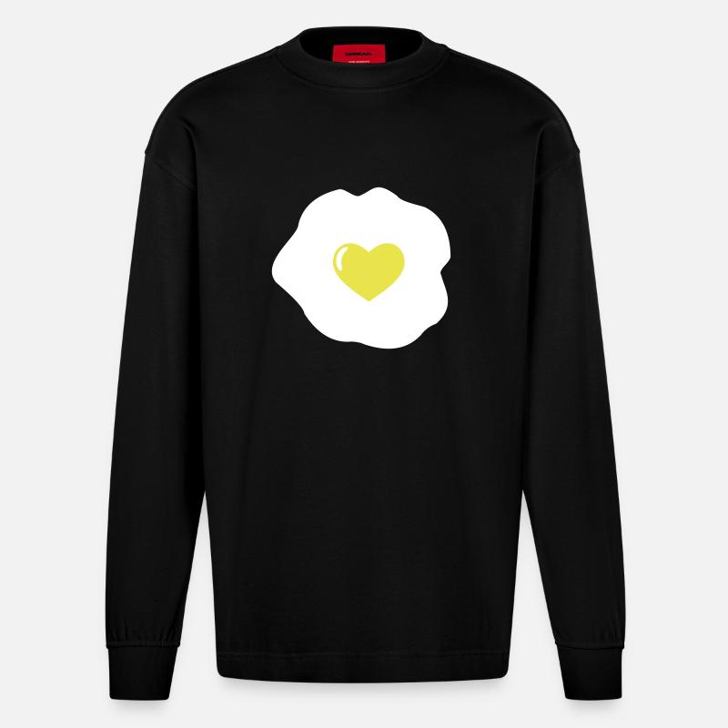 Spiegelei Herz - Heavyweight Oversized Organic Langarmshirt Made in EU - SOLID BLACK
