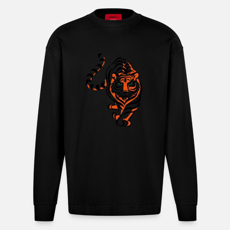 Tiger - Heavyweight Oversized Organic Langarmshirt Made in EU - SOLID BLACK