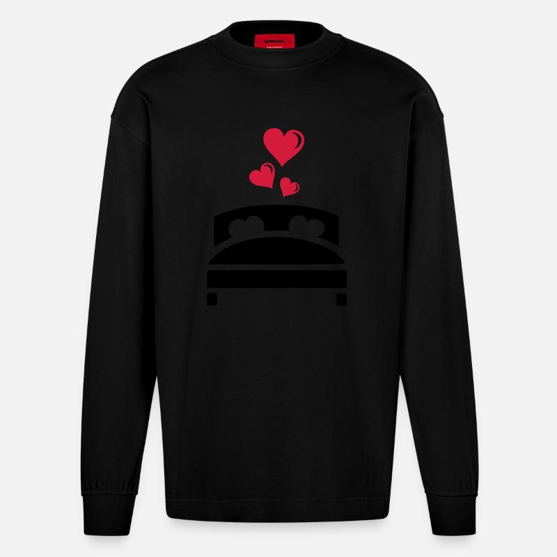 ehebett herzen - Heavyweight Oversized Organic Langarmshirt Made in EU - SOLID BLACK
