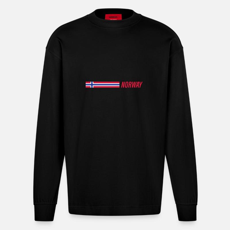 Drapeau de la Norvège - Manches longues bio épais oversize fabriqué en UE - SOLID BLACK