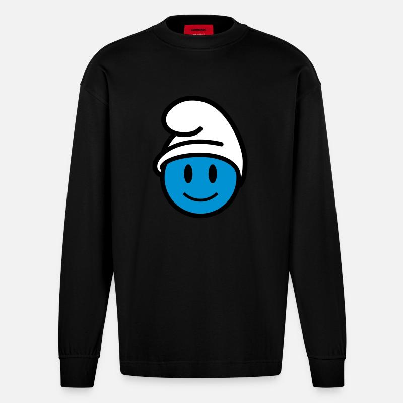 Smiley Strumpf Icon 3c - Heavyweight Oversized Organic Langarmshirt Made in EU - SOLID BLACK