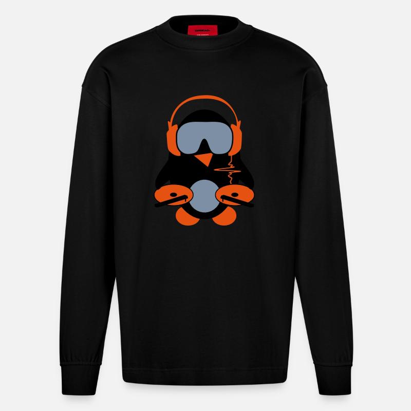 dj penguin - Heavyweight Oversized Organic Langarmshirt Made in EU - SOLID BLACK