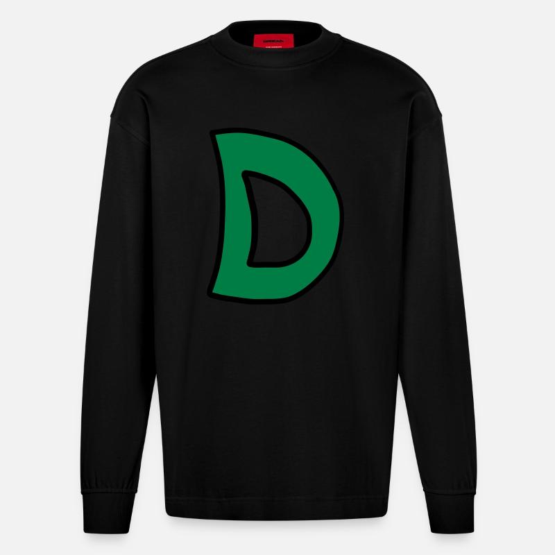 Buchstabe D Comic Cartoon - Heavyweight Oversized Organic Langarmshirt Made in EU - SOLID BLACK
