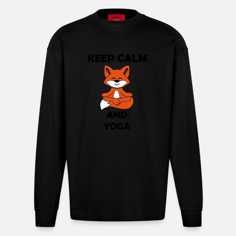 yoga fuchs keep calm - Heavyweight Oversized Organic Langarmshirt Made in EU - SOLID BLACK
