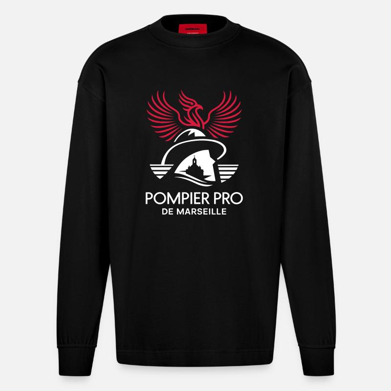 Pompier Pro de Marseille - Manches longues bio épais oversize fabriqué en UE - SOLID BLACK
