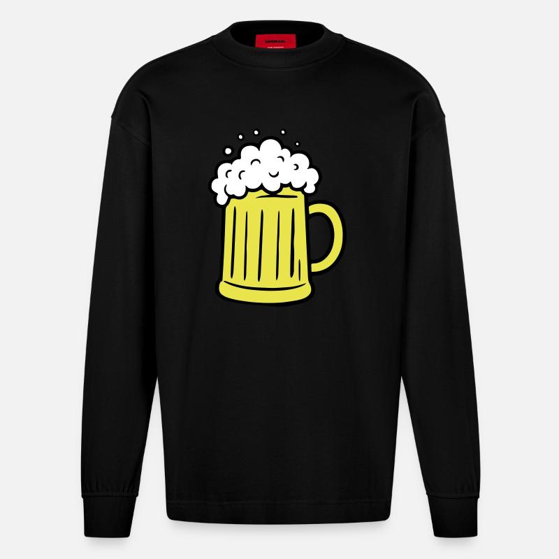 Bier Comic Bierglas - Heavyweight Oversized Organic Langarmshirt Made in EU - SOLID BLACK