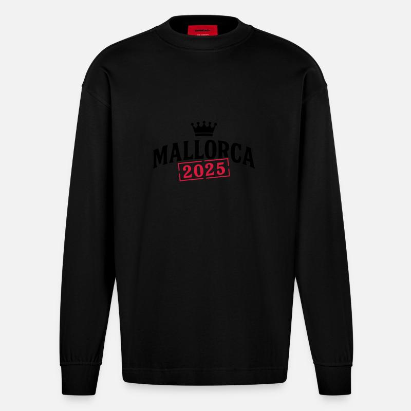 Mallorca 2025 Krone - Heavyweight Oversized Organic Langarmshirt Made in EU - SOLID BLACK