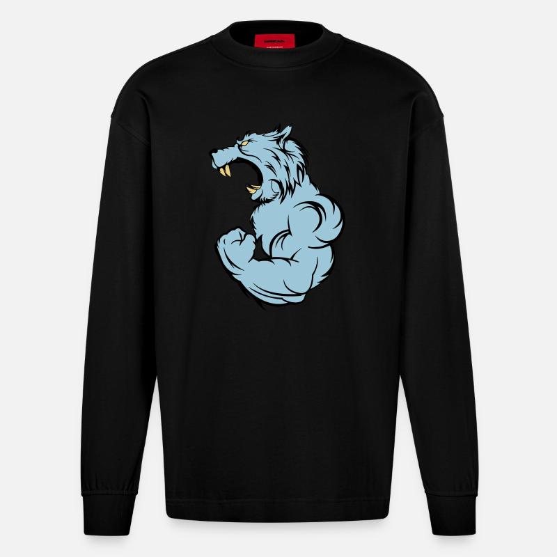 wolf_beast_2 - Manches longues bio épais oversize fabriqué en UE - SOLID BLACK