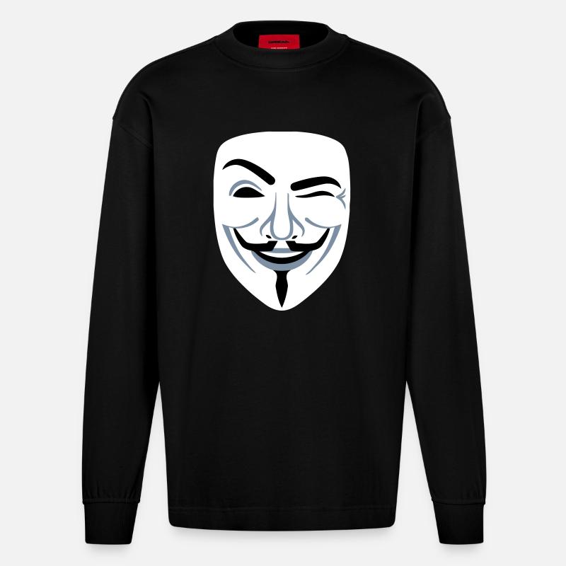 Fun Anonymous Guy Fawkes - Manches longues bio épais oversize fabriqué en UE - SOLID BLACK