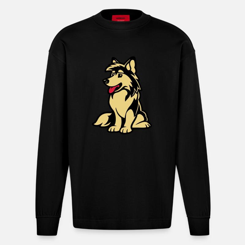 Chien Bande dessinée Chien - Manches longues bio épais oversize fabriqué en UE - SOLID BLACK