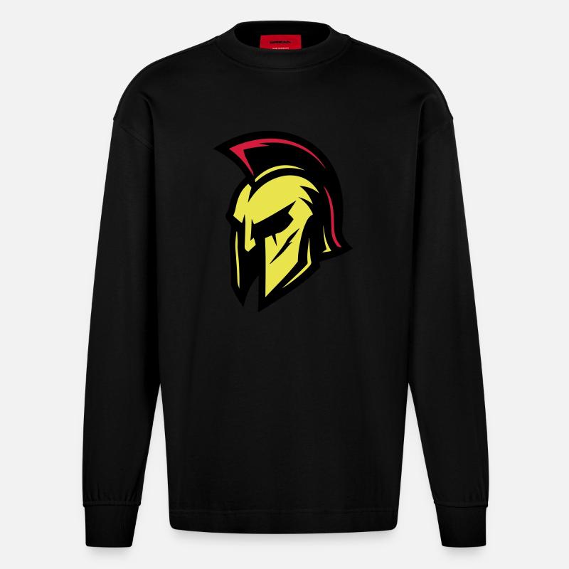 Gladiator Helm Sparta - Heavyweight Oversized Organic Langarmshirt Made in EU - SOLID BLACK