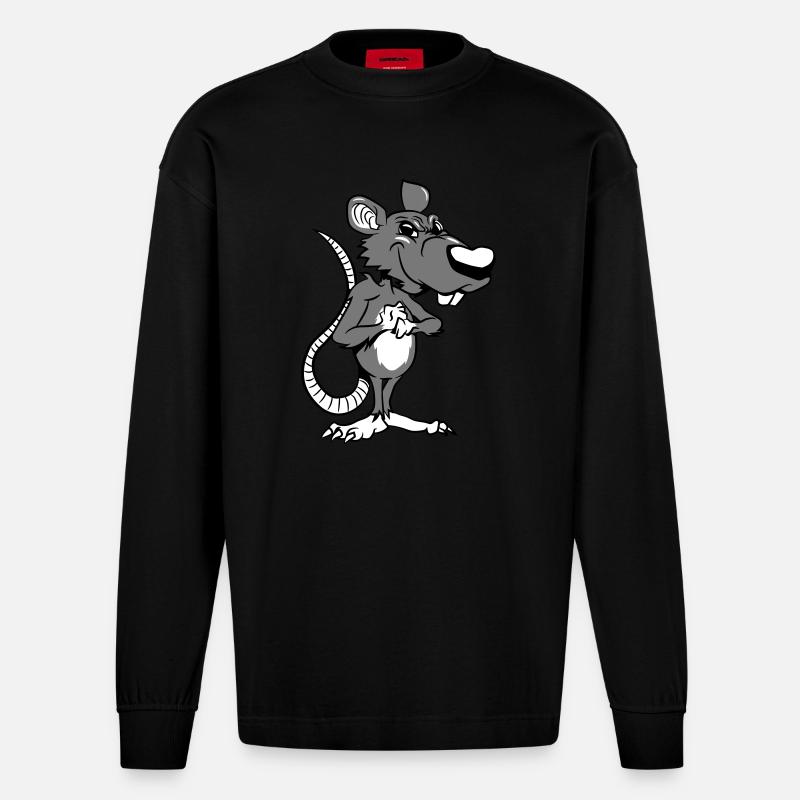 ratte fies gemein - Heavyweight Oversized Organic Langarmshirt Made in EU - SOLID BLACK