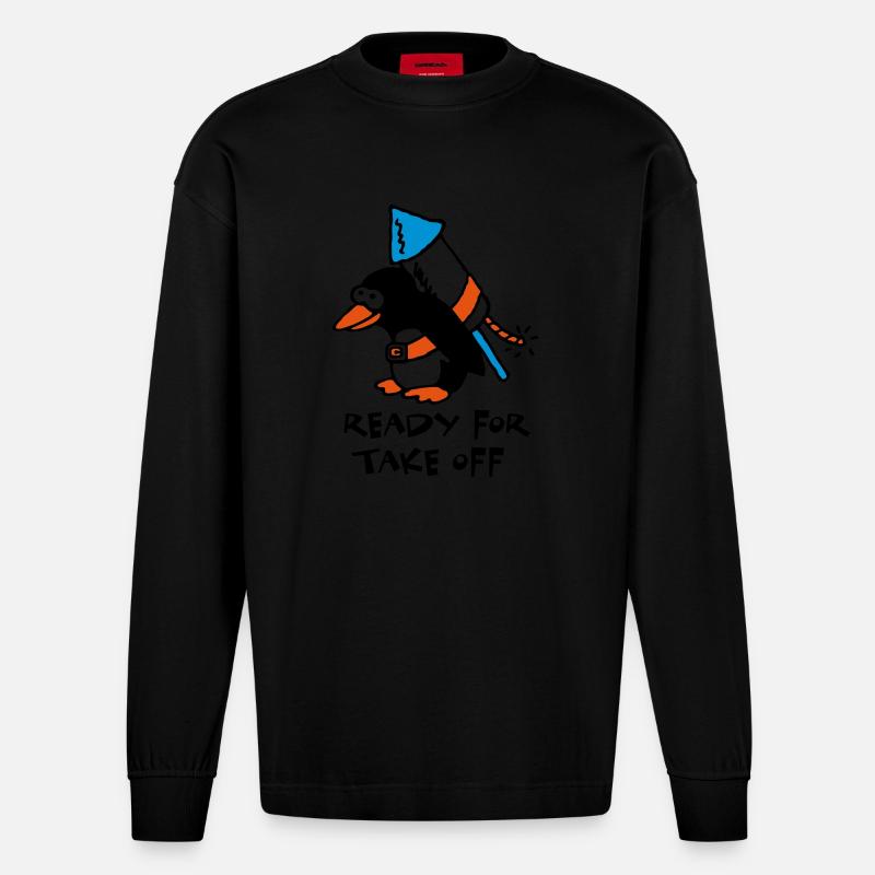 rocket_pinguin_white_c_3c - Manches longues bio épais oversize fabriqué en UE - SOLID BLACK