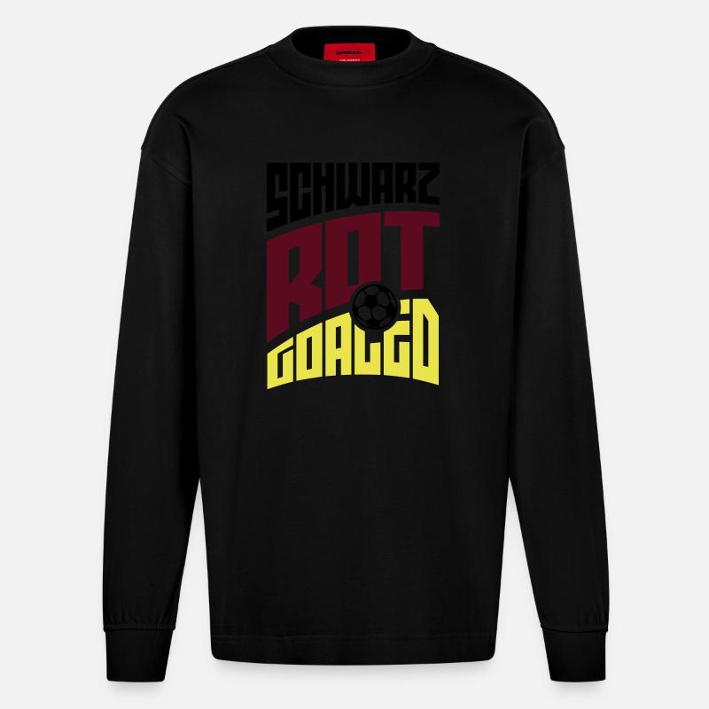Schwarz Rot Goaled - Heavyweight Oversized Organic Langarmshirt Made in EU - SOLID BLACK