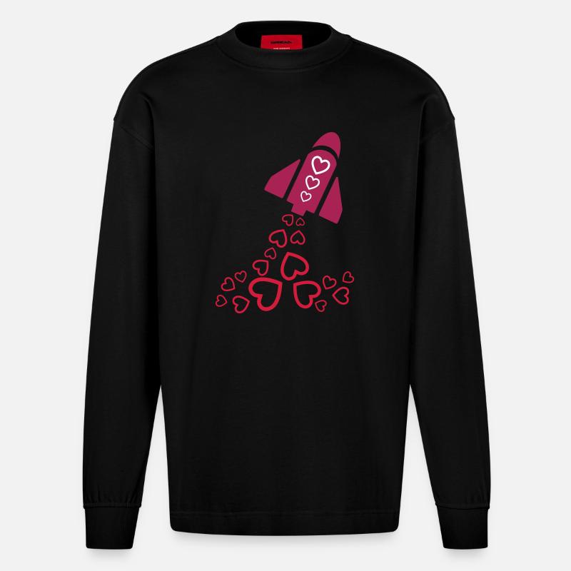 peace rocket pink - Heavyweight Oversized Organic Langarmshirt Made in EU - SOLID BLACK