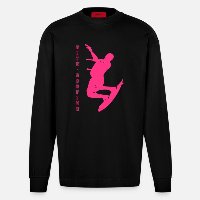 kitesurfing - Heavyweight Oversized Organic Langarmshirt Made in EU - SOLID BLACK