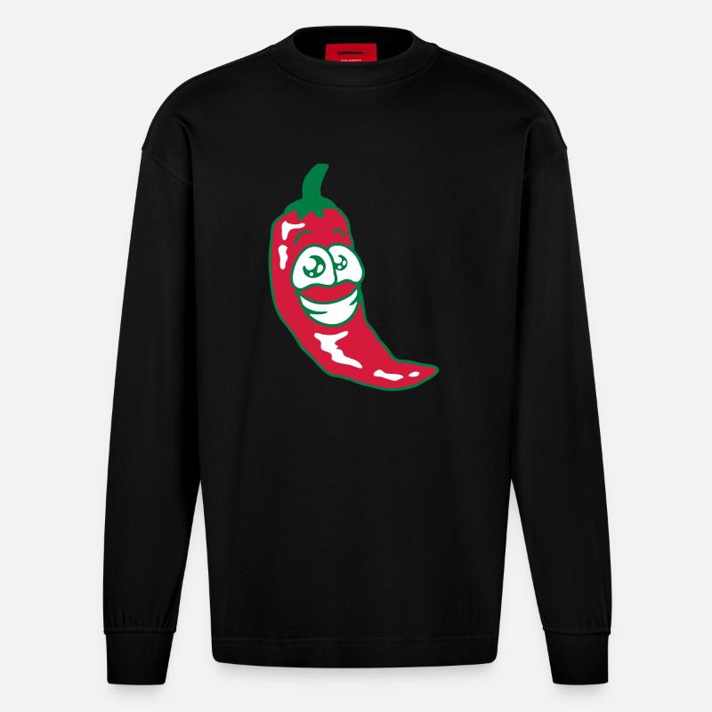 Fröhliche Chili - Heavyweight Oversized Organic Langarmshirt Made in EU - SOLID BLACK