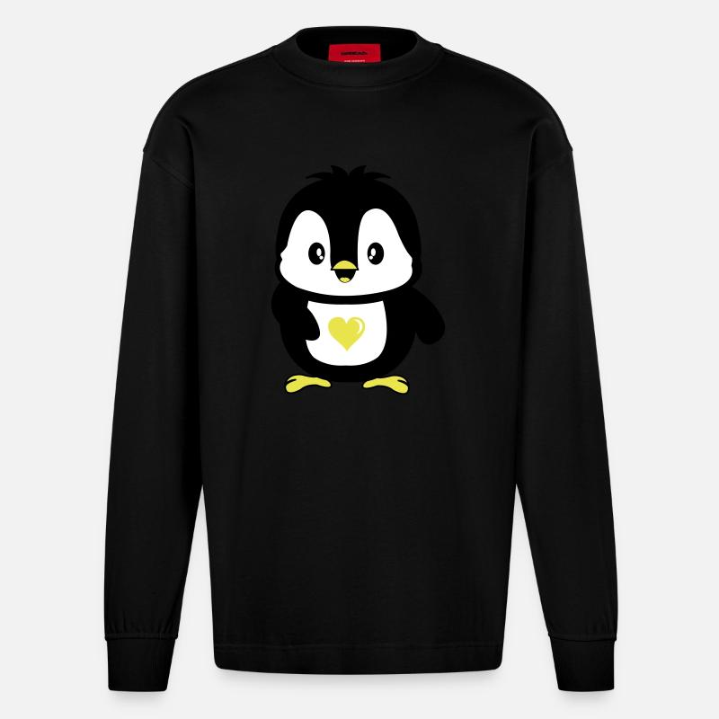 pinguin süß - Heavyweight Oversized Organic Langarmshirt Made in EU - SOLID BLACK