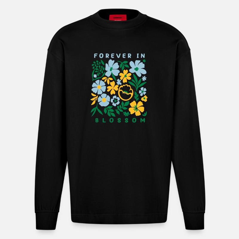 För evigt i blom - Blommigt tryck - Heavyweight Oversized Organic Longsleeve Made in EU - SOLID BLACK