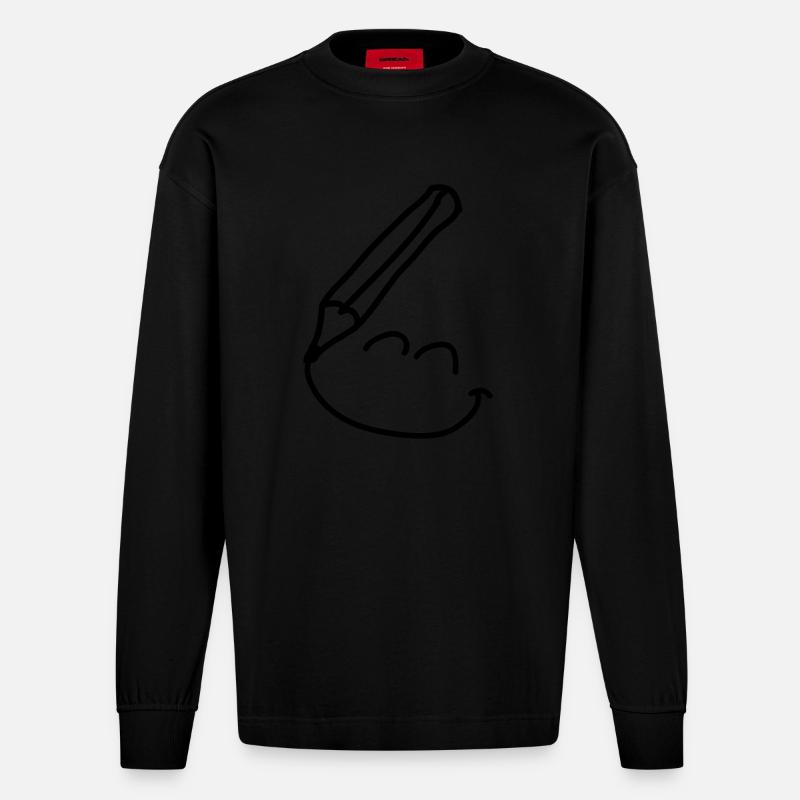 doodle_smiley_1c - Heavyweight Oversized Organic Langarmshirt Made in EU - SOLID BLACK