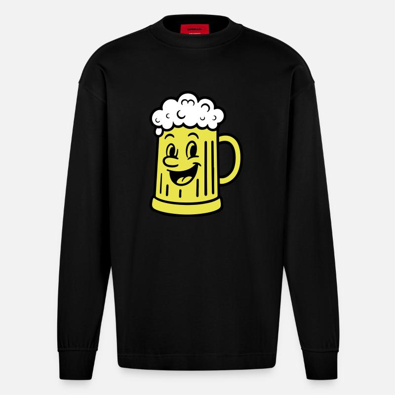 Bierkrug Comic Bier - Heavyweight Oversized Organic Langarmshirt Made in EU - SOLID BLACK