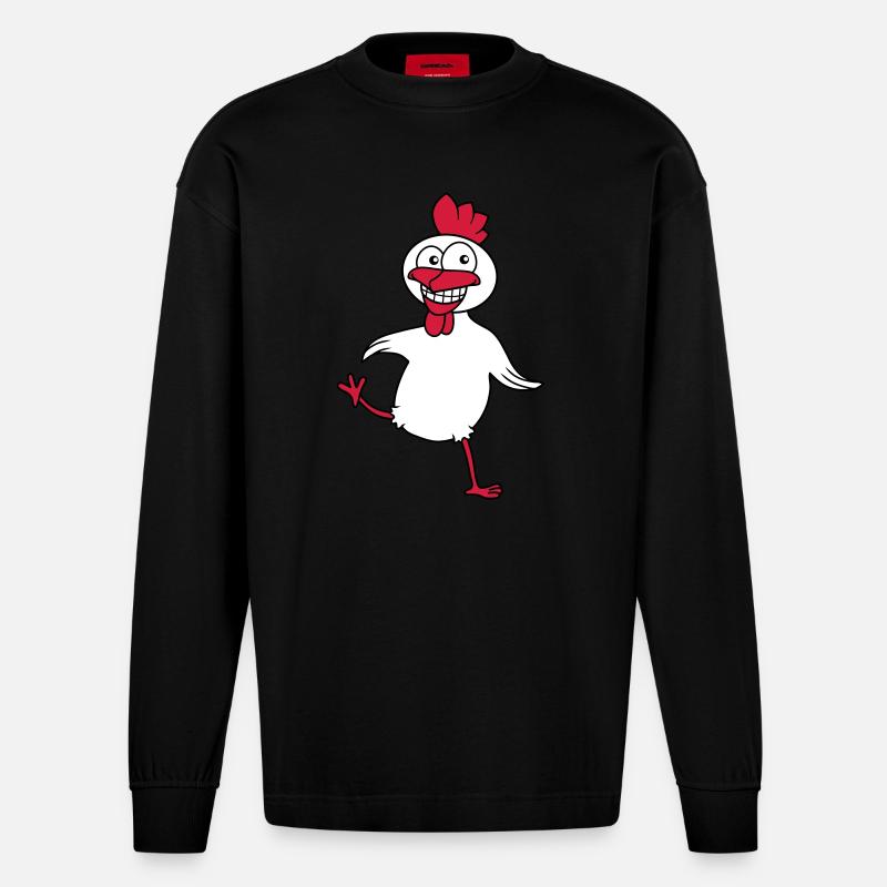 Funny Chicken - Heavyweight Oversized Organic Langarmshirt Made in EU - SOLID BLACK
