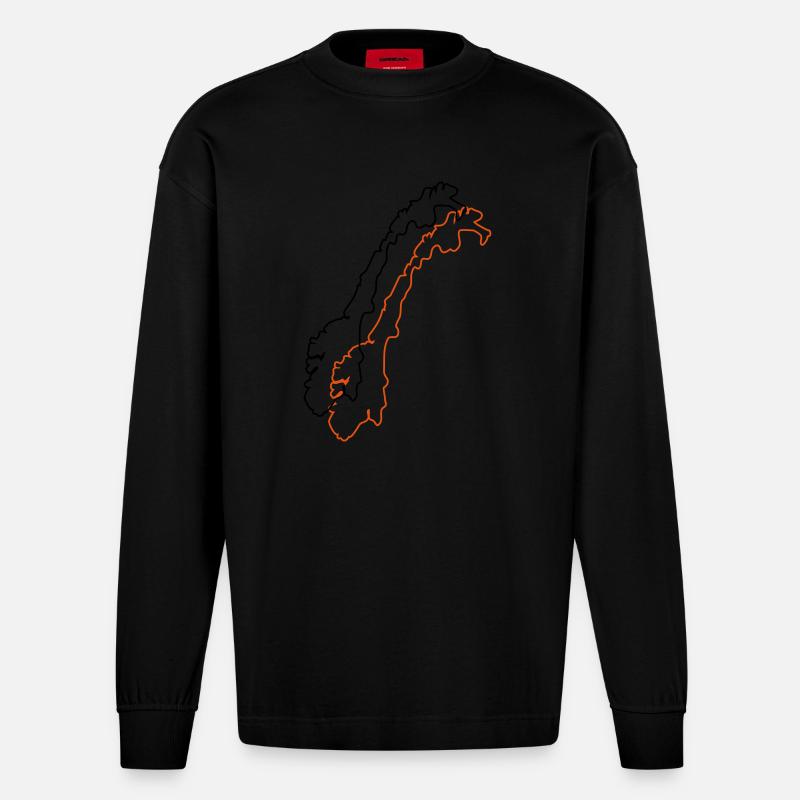 norway map - Heavyweight Oversized Organic Langarmshirt Made in EU - SOLID BLACK