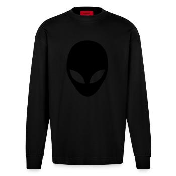 Black Alien - Heavyweight Oversized Organic Langarmshirt Made in EU - SOLID BLACK - Vorne