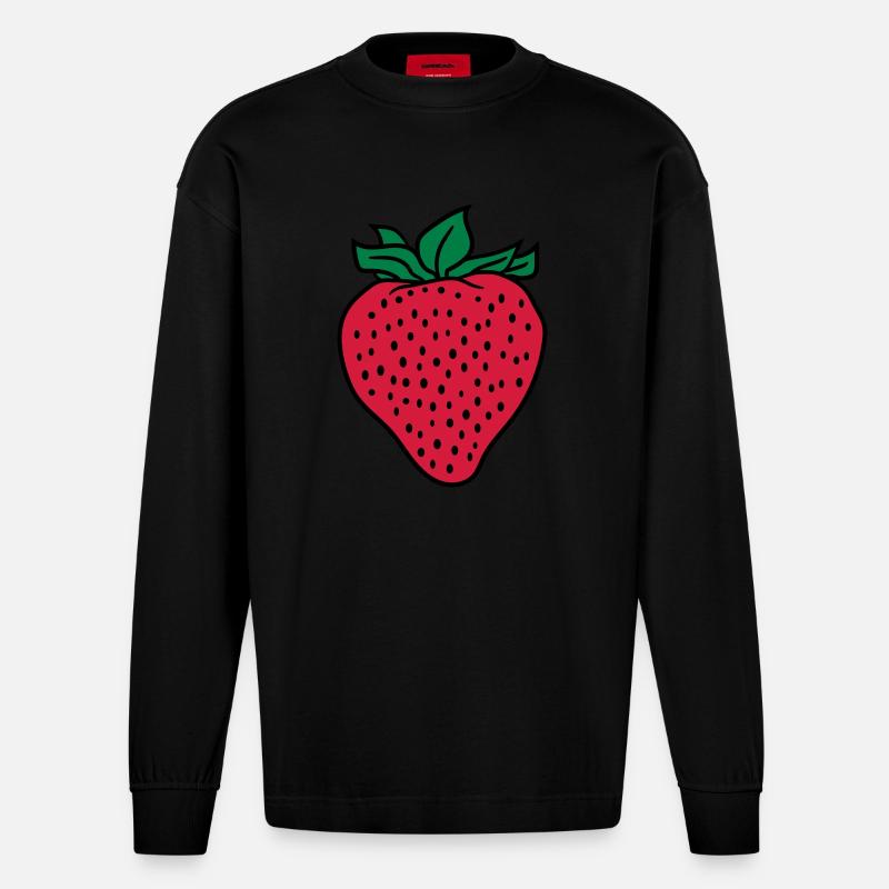 erdbeere - Heavyweight Oversized Organic Langarmshirt Made in EU - SOLID BLACK
