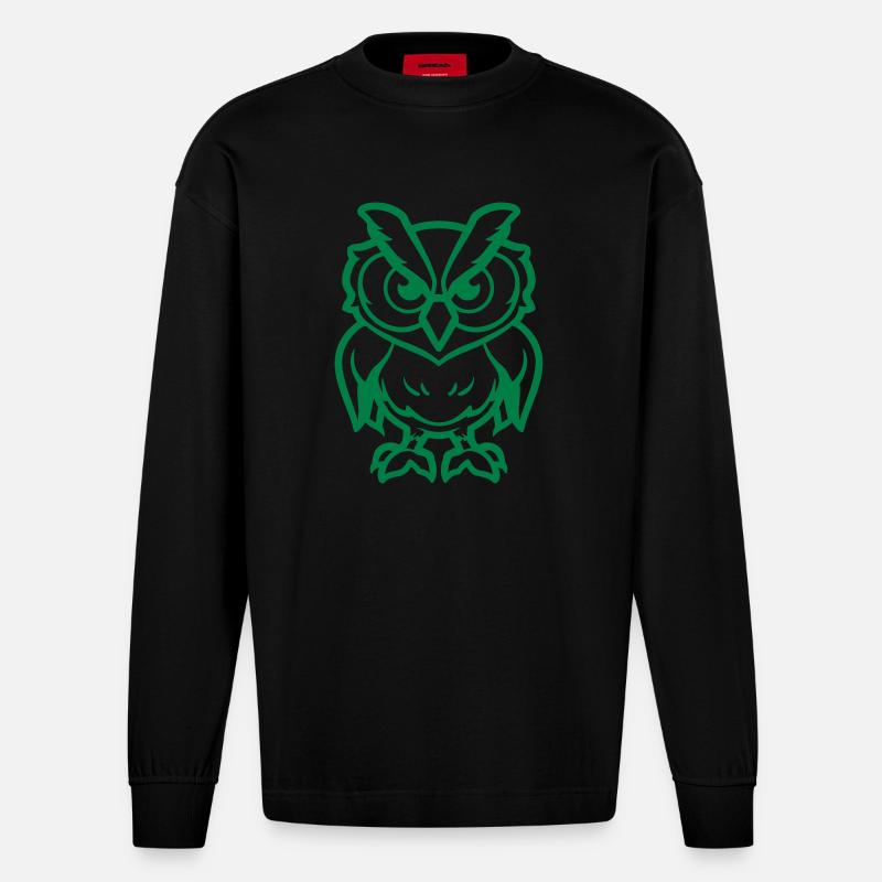Owl Comic - Heavyweight Oversized Organic Longsleeve Shirt Made in EU - SOLID BLACK