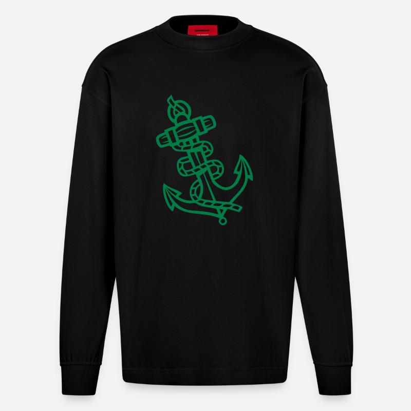 Anker Symbol - Heavyweight Oversized Organic Langarmshirt Made in EU - SOLID BLACK
