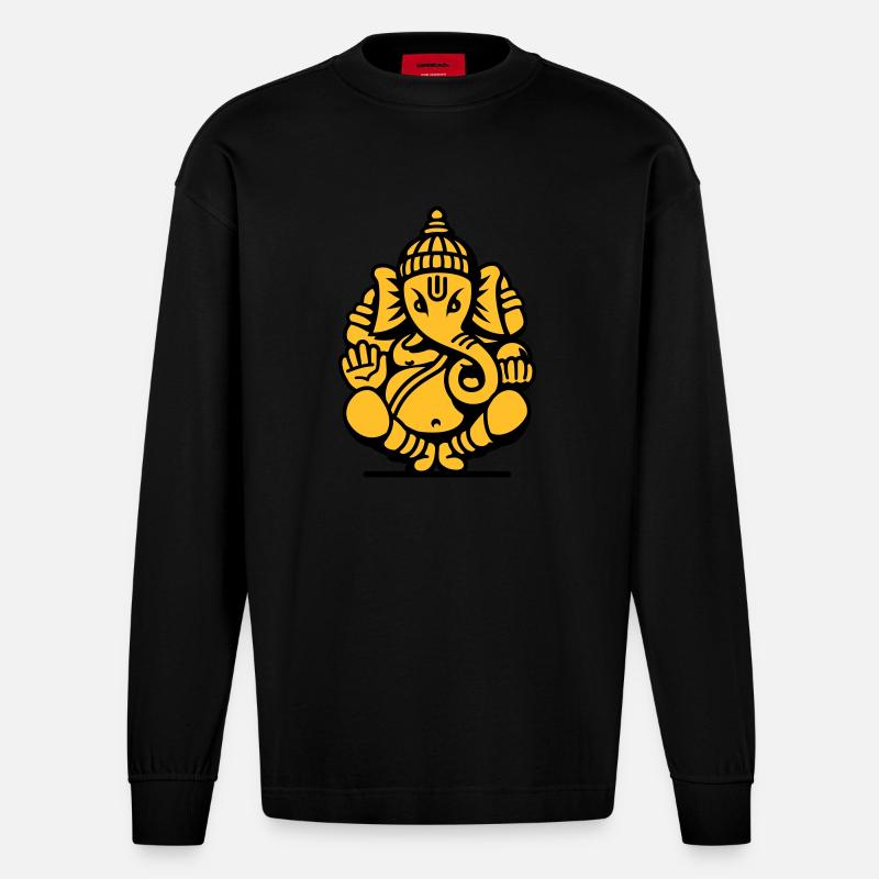 Ganesha Elefant (elephant) No.04.2_2c - Heavyweight Oversized Organic Langarmshirt Made in EU - SOLID BLACK
