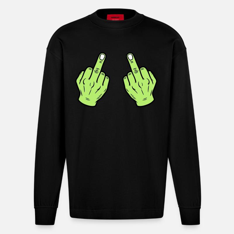 Mittelfinger Hand Frech - Heavyweight Oversized Organic Langarmshirt Made in EU - SOLID BLACK