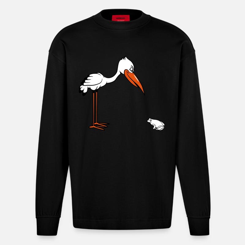 storch frosch witzig - Heavyweight Oversized Organic Langarmshirt Made in EU - SOLID BLACK
