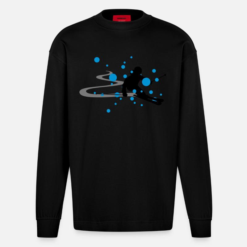 Winter - Skifahrer - Heavyweight Oversized Organic Langarmshirt Made in EU - SOLID BLACK