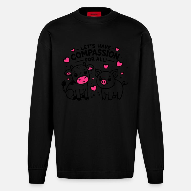 Compassion for all - Heavyweight Oversized Organic Langarmshirt Made in EU - SOLID BLACK
