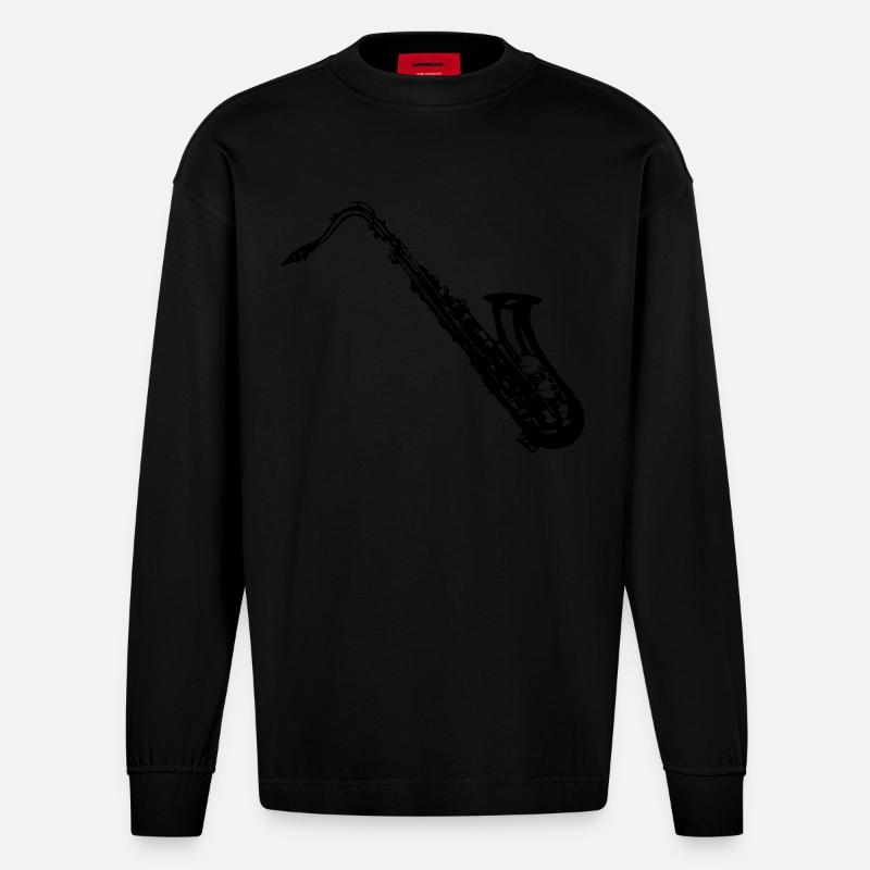 Saxophon - Heavyweight Oversized Organic Langarmshirt Made in EU - SOLID BLACK