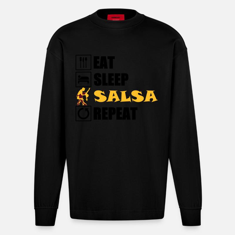 eat sleep SALSA repeat - Heavyweight Oversized Organic Langarmshirt Made in EU - SOLID BLACK