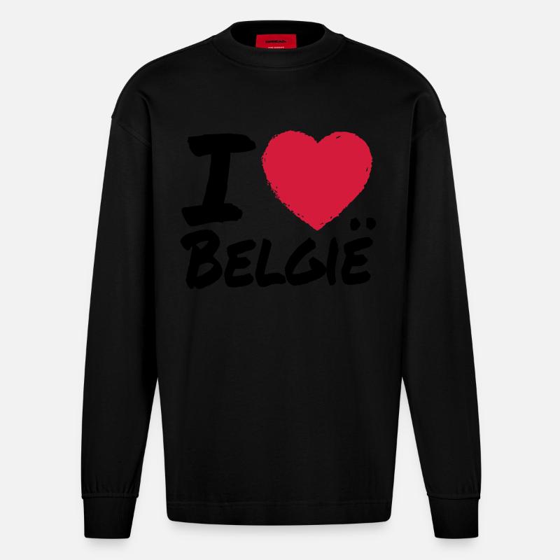 I Love Belgie - Heavyweight Oversized Organic Langarmshirt Made in EU - SOLID BLACK