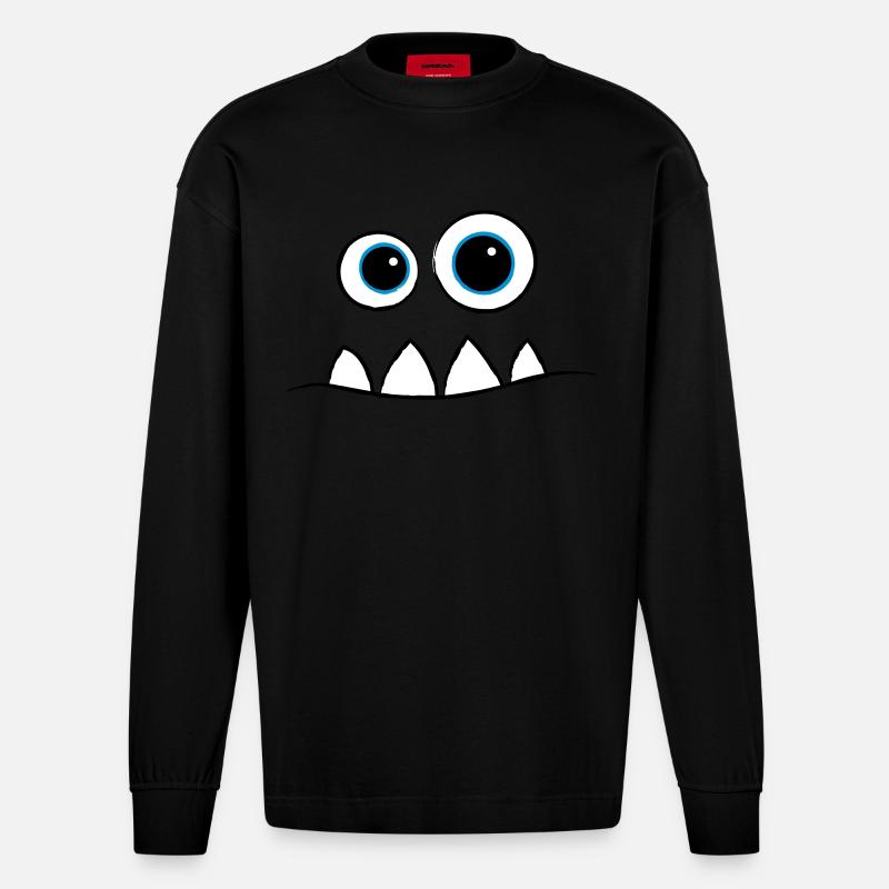 Monster Face - Heavyweight Oversized Organic Langarmshirt Made in EU - SOLID BLACK