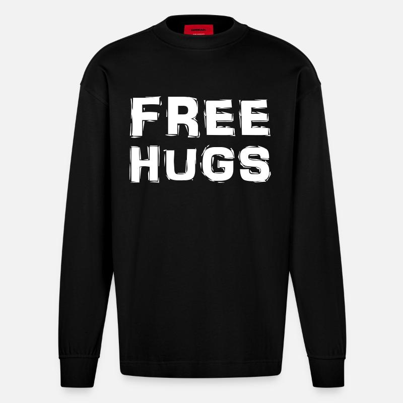 Free Hugs - Heavyweight Oversized Organic Langarmshirt Made in EU - SOLID BLACK