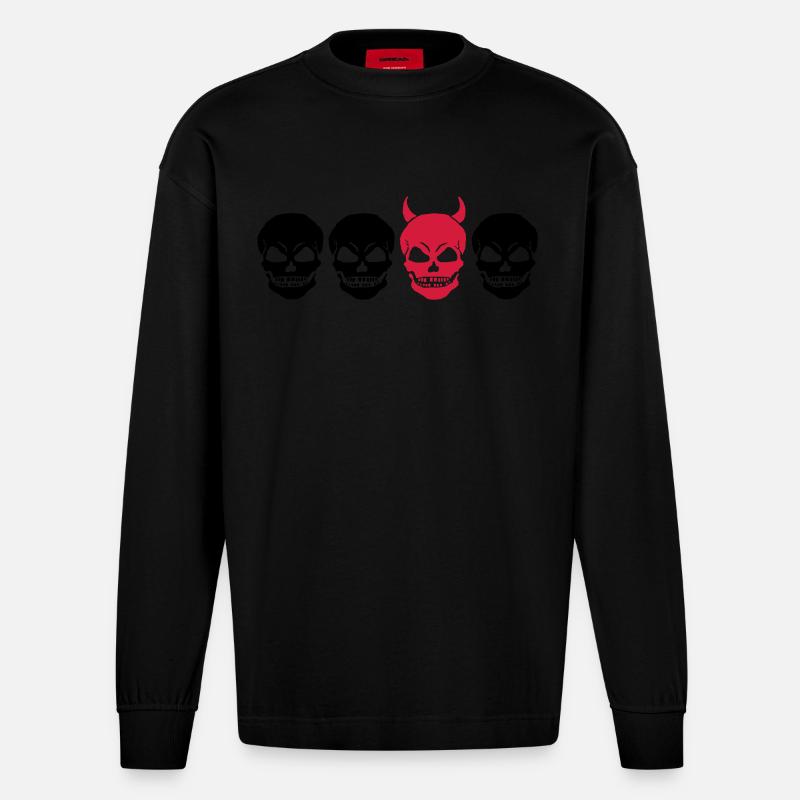 DIFFERENT SKULL2 -2C - Heavyweight Oversized Organic Langarmshirt Made in EU - SOLID BLACK