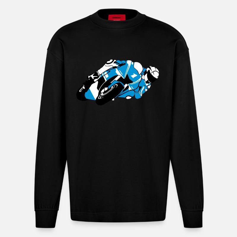 Moto-GP - Heavyweight Oversized Organic Langarmshirt Made in EU - SOLID BLACK