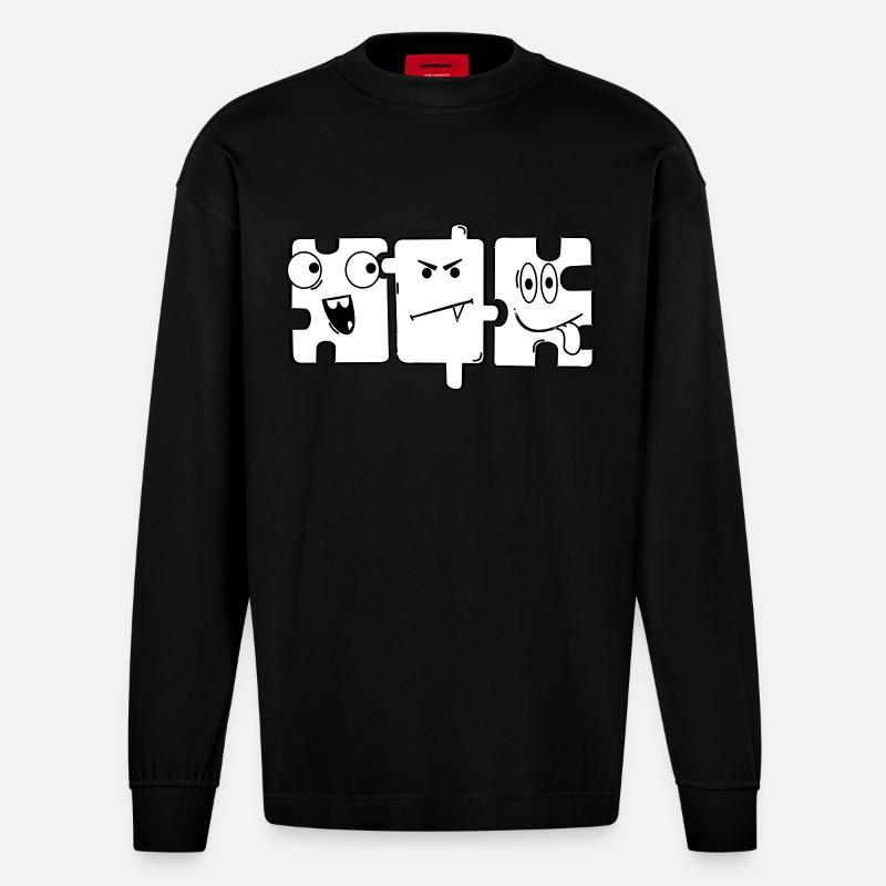 Monster Puzzle - Heavyweight Oversized Organic Langarmshirt Made in EU - SOLID BLACK