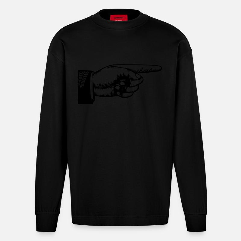 Zeigefinger Hand - Heavyweight Oversized Organic Langarmshirt Made in EU - SOLID BLACK