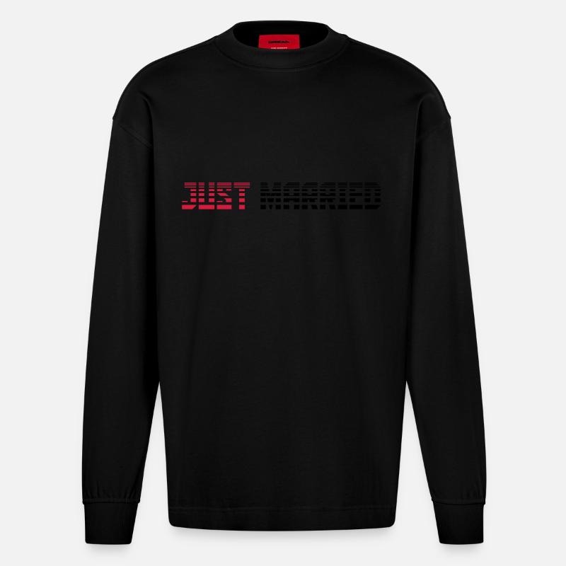Just Married Text Logo Design - Heavyweight Oversized Organic Langarmshirt Made in EU - SOLID BLACK