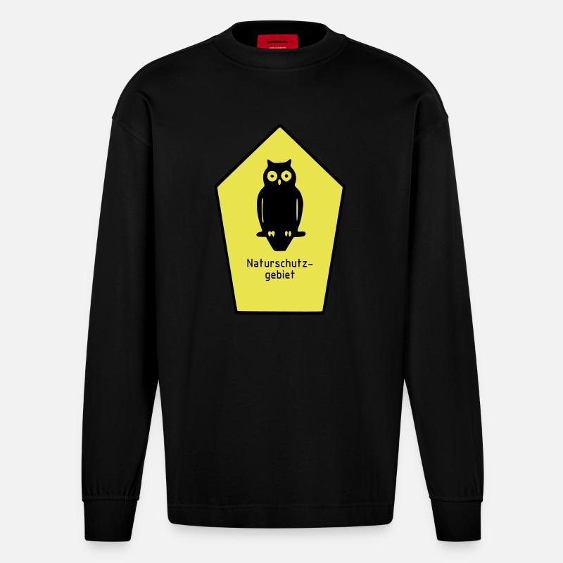 Schild Naturschutzgebiet / Eule - Heavyweight Oversized Organic Langarmshirt Made in EU - SOLID BLACK