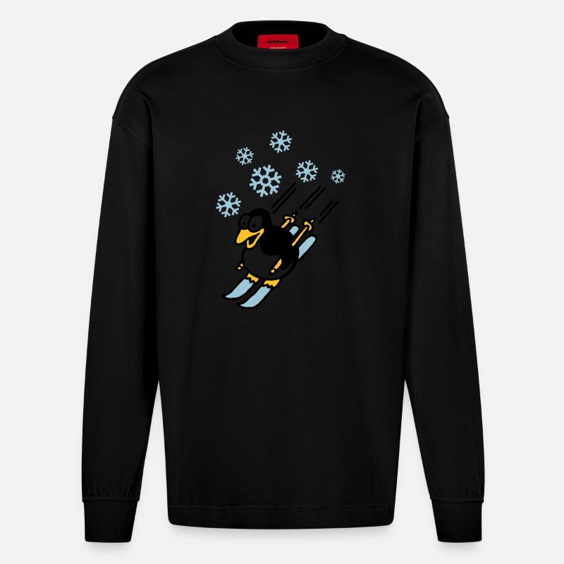 pinguin_ski_022011_d_3c - Heavyweight Oversized Organic Langarmshirt Made in EU - SOLID BLACK